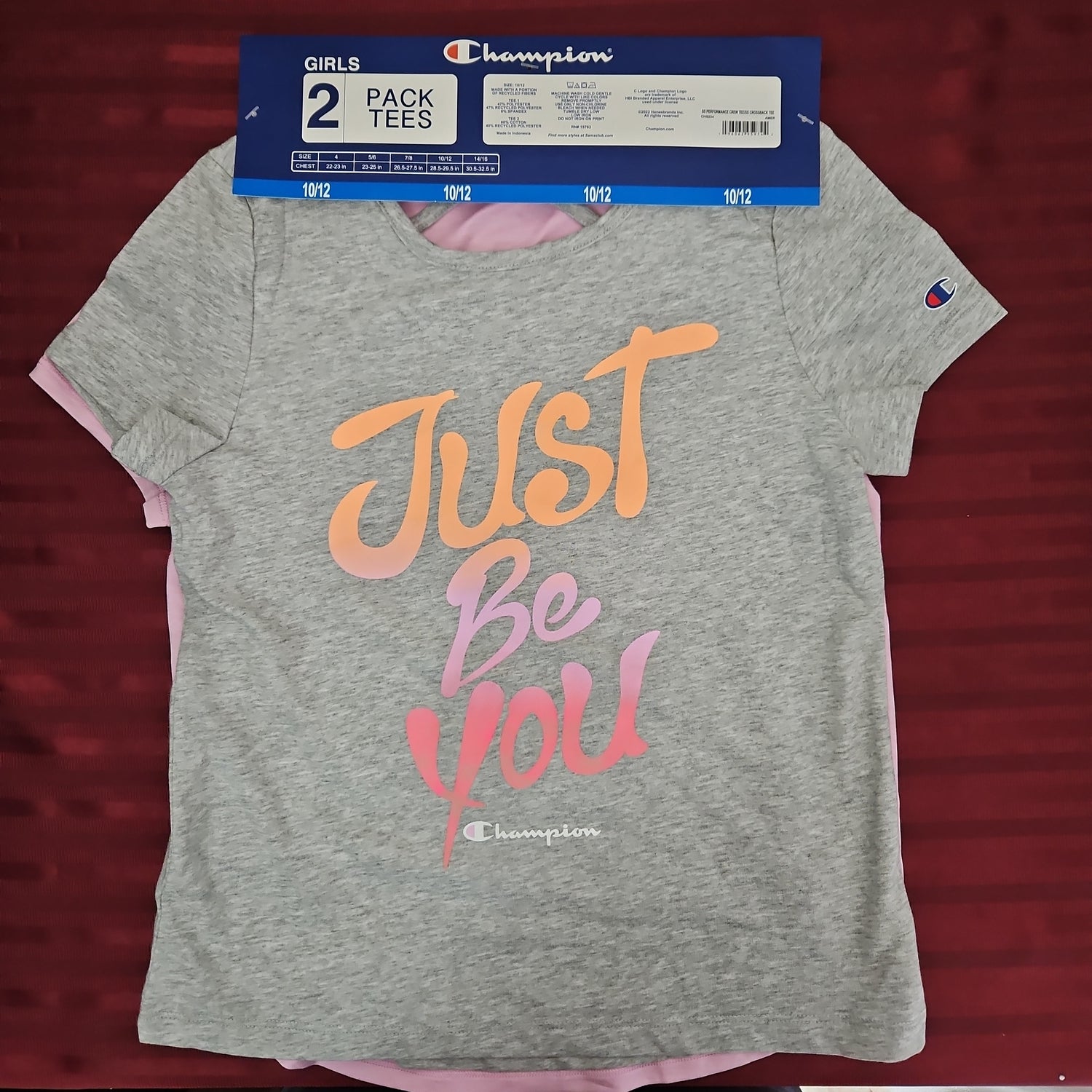 Set de 2 playeras para niña (rosa y gris) talla 10/12 - Champion (Nuevo)
