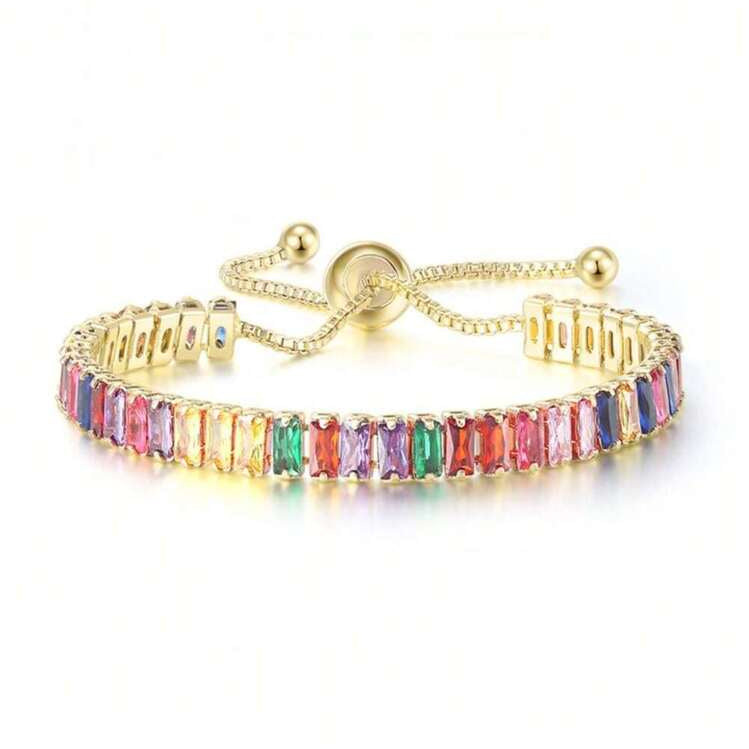 Pulsera dorada de circonitas cúbicas de colores