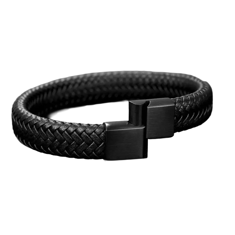 Pulsera de cuero trenzado negra